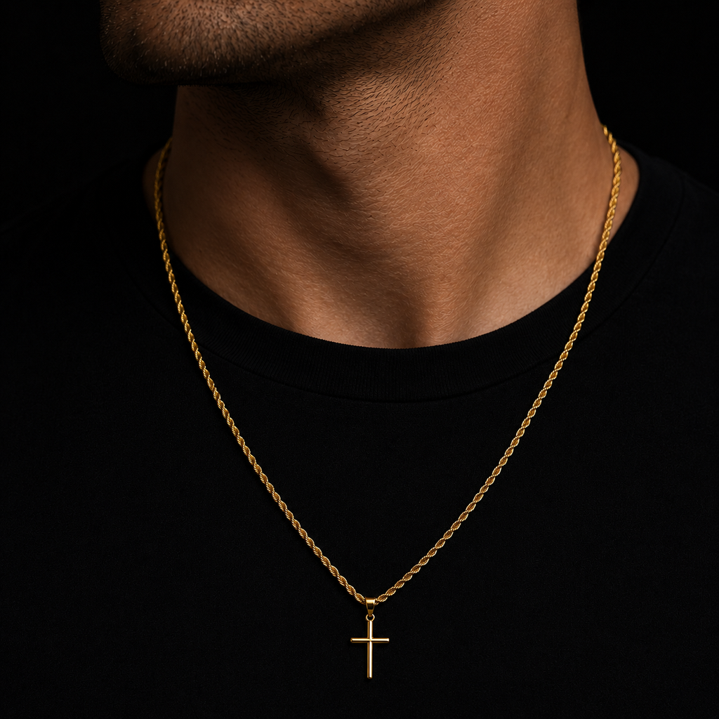 Conjunto Cadena Torzal Oro + Cruz 10K