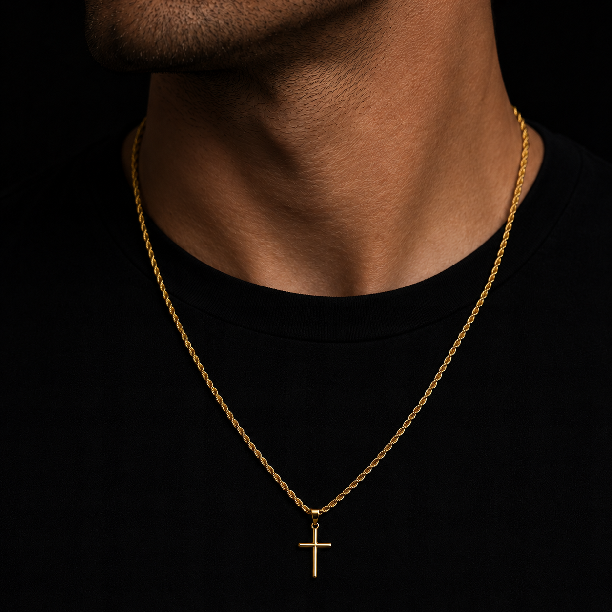 Conjunto Cadena Torzal Oro + Cruz 10K