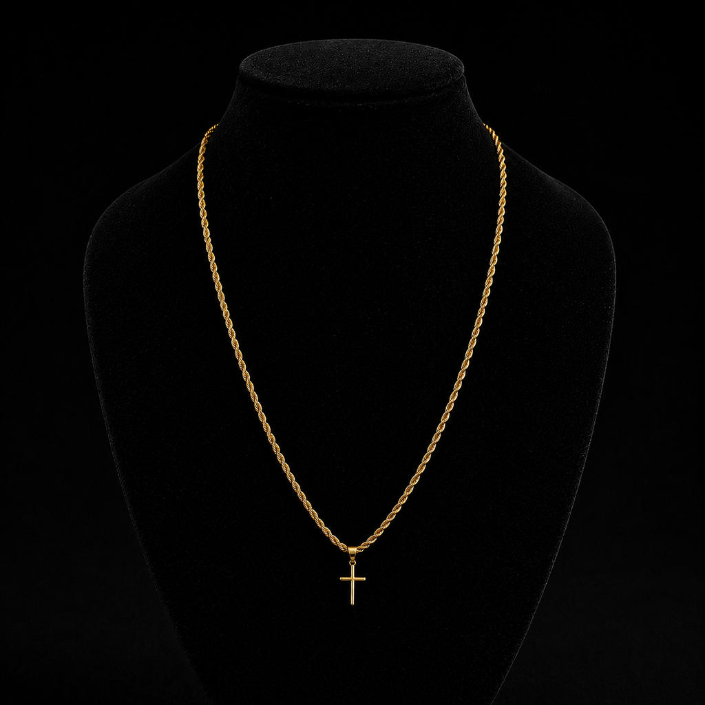 Conjunto Cadena Torzal Oro + Cruz 10K